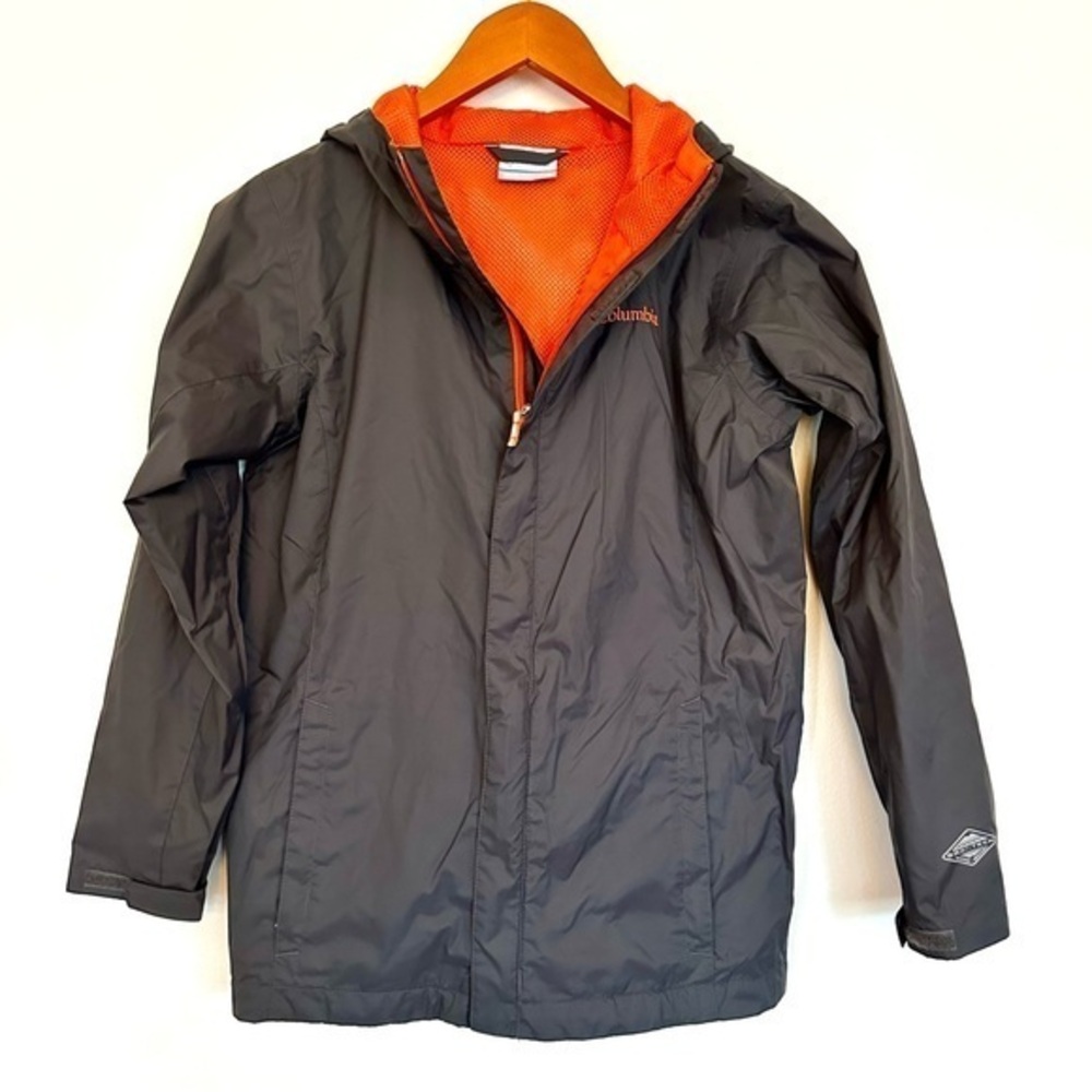 Colombia Boys Omni Tech  Waterproof Breathable Hooded Jacket Gray Size Medium